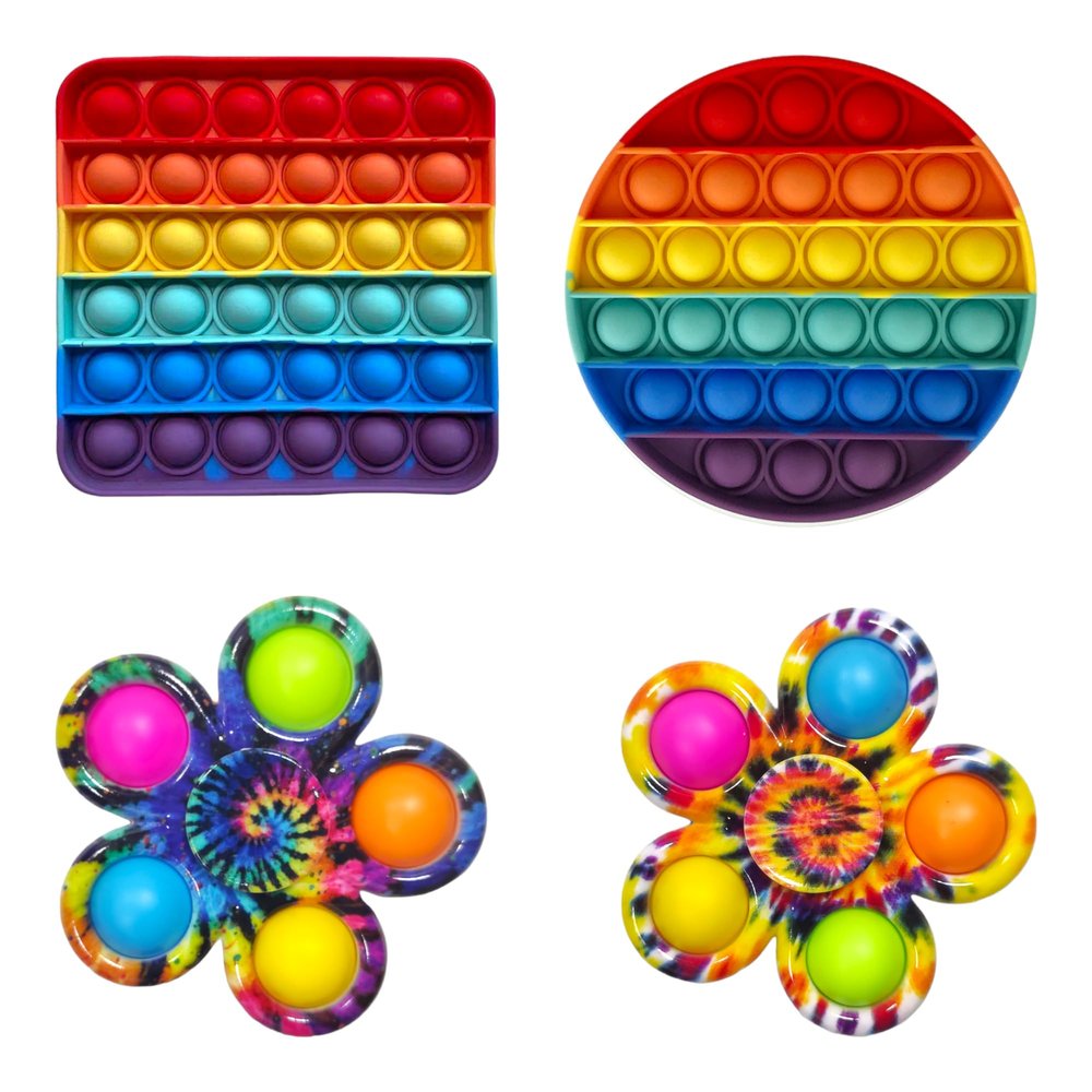 BlueMelon 4-Pack Pop It Fidget Toy Set Includes Pop It Fidget Spinners, Square, Circle, and Circle Fidget Spinner Fun Sensory Toys for Stress Relief and Focus