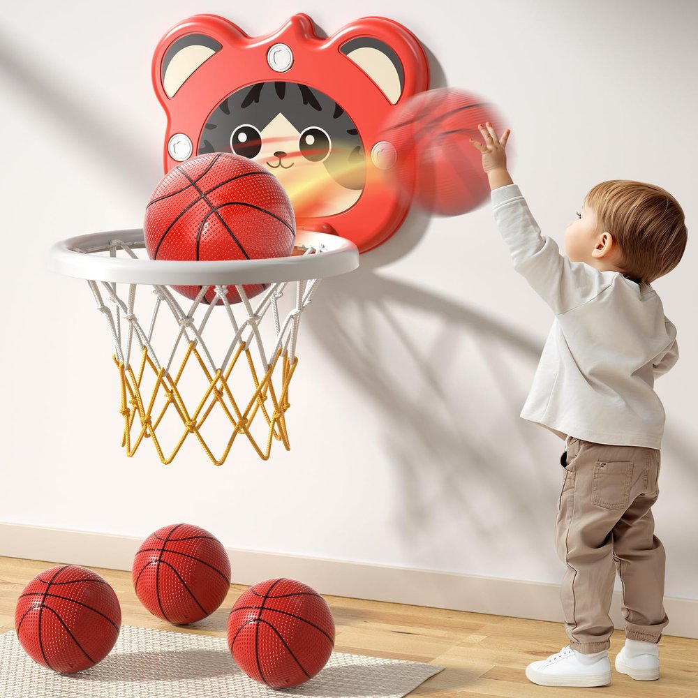 Bennol Toddlers Mini Basketball Hoop Indoor with 4 Balls, Foldable Portable Design Adjustable Height, Strong Suction Cup Indoor Toddler Basketball Hoop Gifts for 2 3 4 5 Years Old Kids Boys Girls