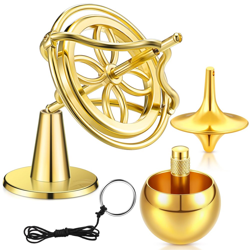 Lenwen 3 Pcs Precision Gyroscope Toy Spinner Top Anti Gravity Metal Balance Spinner Toy Accurate Gyro Desktop Flip Over Gaming for Adult Kid Home School Science Educational Party(Gold)