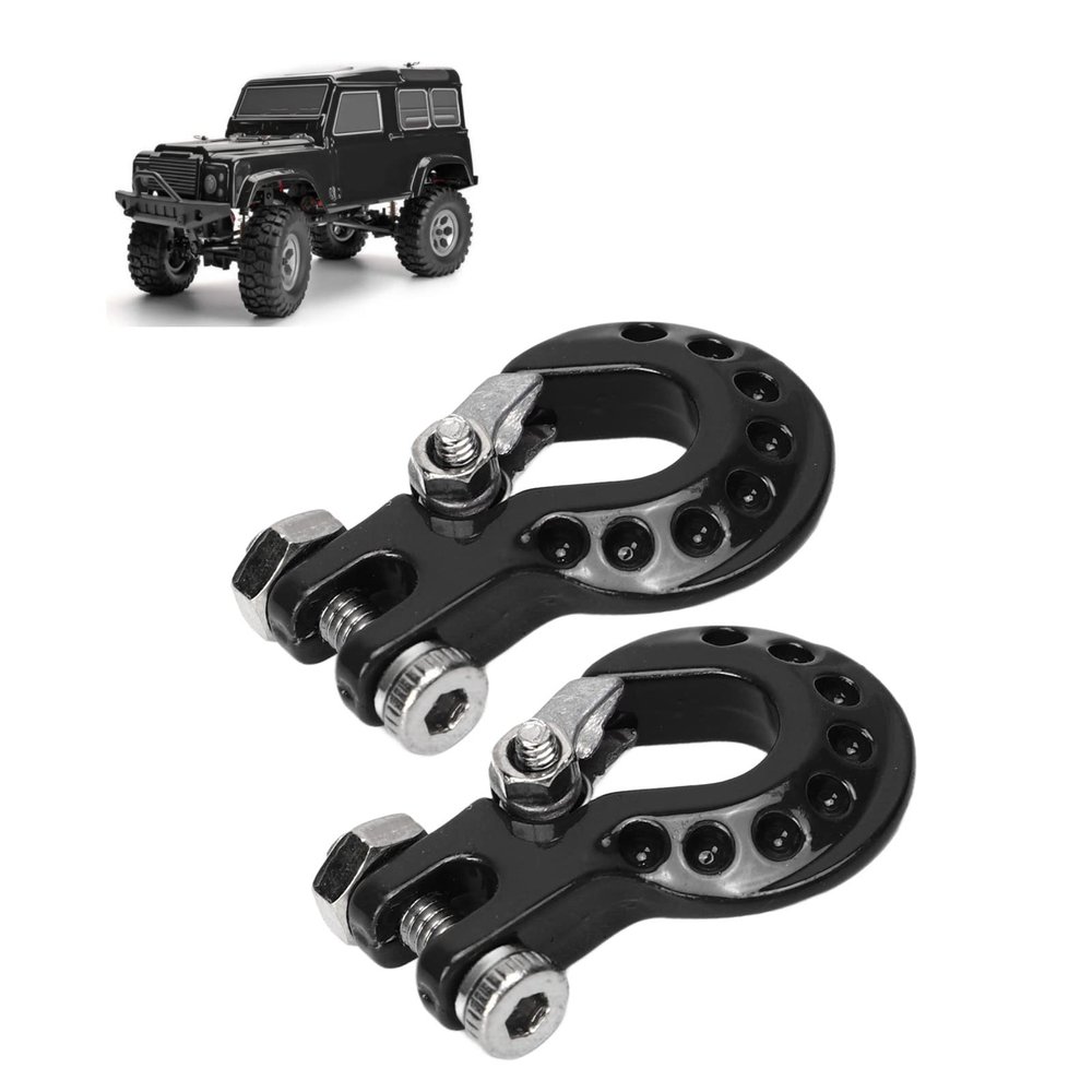 2Pcs Winch Trailer Hooks RC Trailer Hook - Aluminum Alloy Simulation Climbing Car Tow Hook for 1/10 Scale Crawler Truck SCX10 D90 D110 TF2(18.5x11.5mm/0.7x0.5in)(Black)