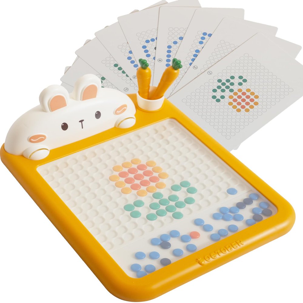 Magnetic Dots Drawing Board for Toddlers, Meroqeel Large Doodle Board with Pen Beads, Magnet Dot Art, Montessori Educational Preschool Toy, Travel Toys Over 3 Year Old Boys Girls - Rabbit