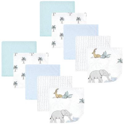 Hudson Baby Unisex Baby Flannel Cotton Washcloths 10-Pack, Boy Safari World, One Size