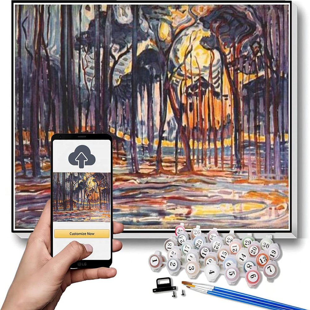 DIY Oil Painting Kit,Woods Near Oele Painting by Piet Mondrian Paint by Numbers Kit for Kids and Adults