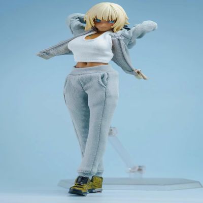 1/12 Scale Female Clothes,Female Tight Vest Pants Hoodies Clothes Sports Tank Tops Sweater Trousers Costume Outfit Clothing for 6inch Action Figure Body (Gray Hoodies+White Vest+Gray Pants)