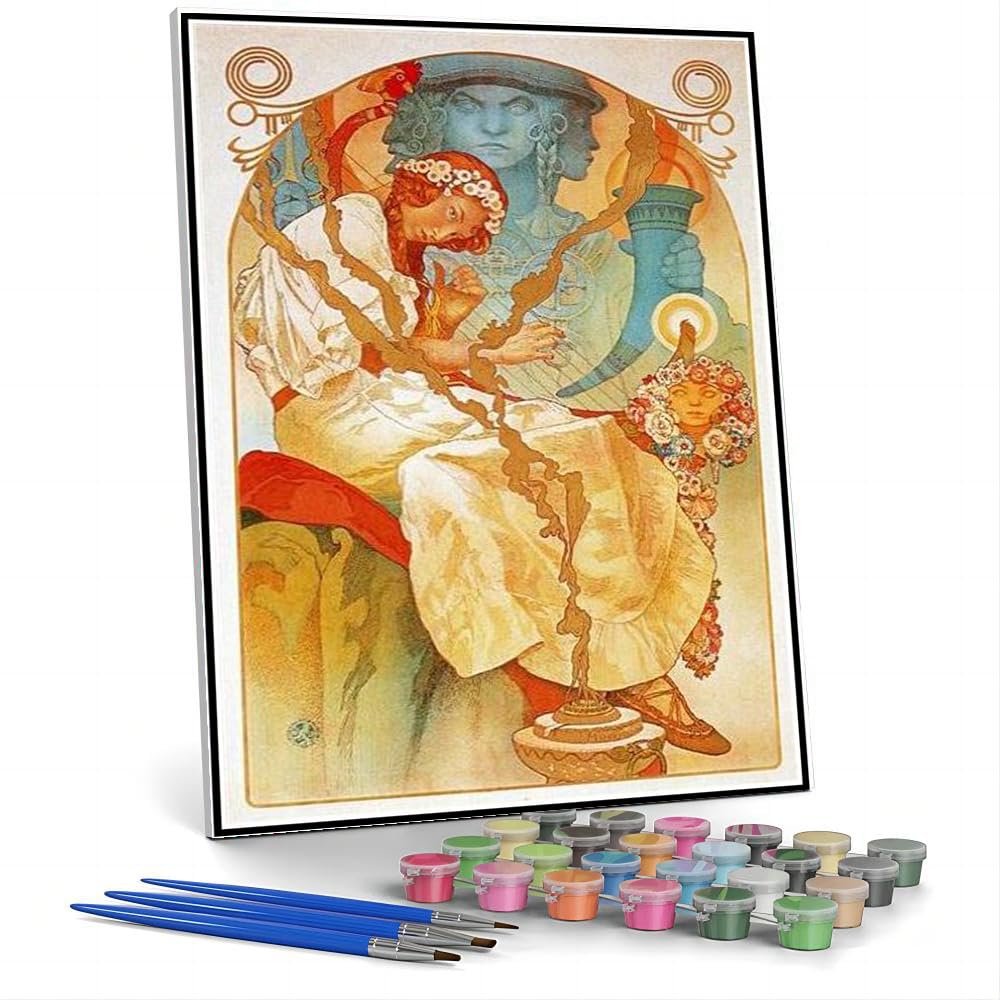 DIY Oil Painting Kit,The Slav Epic Painting by Alphonse Mucha Paint by Numbers Kit for Kids and Adults