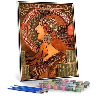 DIY Oil Painting Kit,Soap Factory of Bagnolet Painting by Alphonse Mucha Paint by Numbers Kit for Kids and Adults