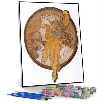 DIY Oil Painting Kit,Byzantine Head The Blonde Painting by Alphonse Mucha Paint by Numbers Kit for Kids and Adults