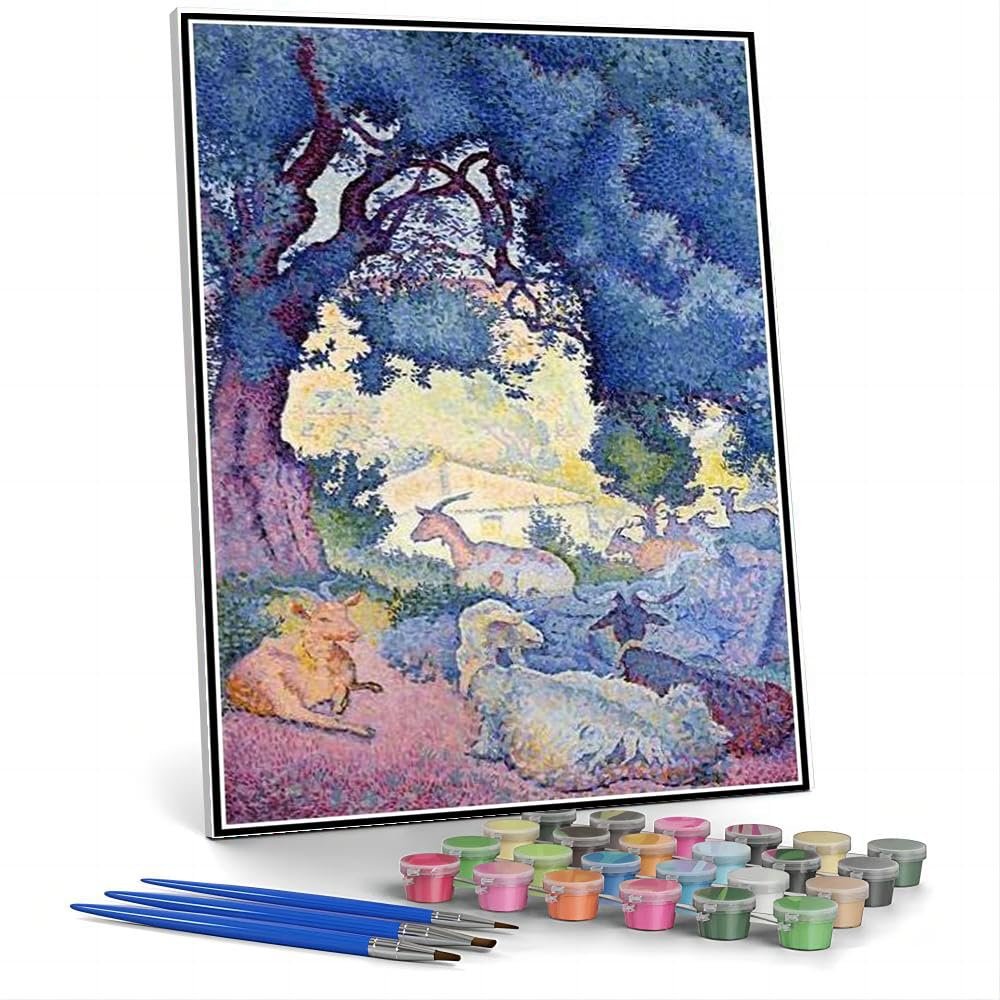 DIY Oil Painting Kit,Landscape with Goats Painting by Henri-Edmond Cross Paint by Numbers Kit for Kids and Adults
