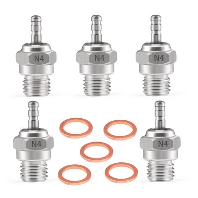 Shaluoman N4 Hot Glow Plug Spark Plugs for Traxas T-maxx Kyosho HSP1 HPI Redcat 1/8 1/10 RC Car Truck Buggy Accessories, Powerful 70117 Nitro Engine Parts Replace 5 Pack