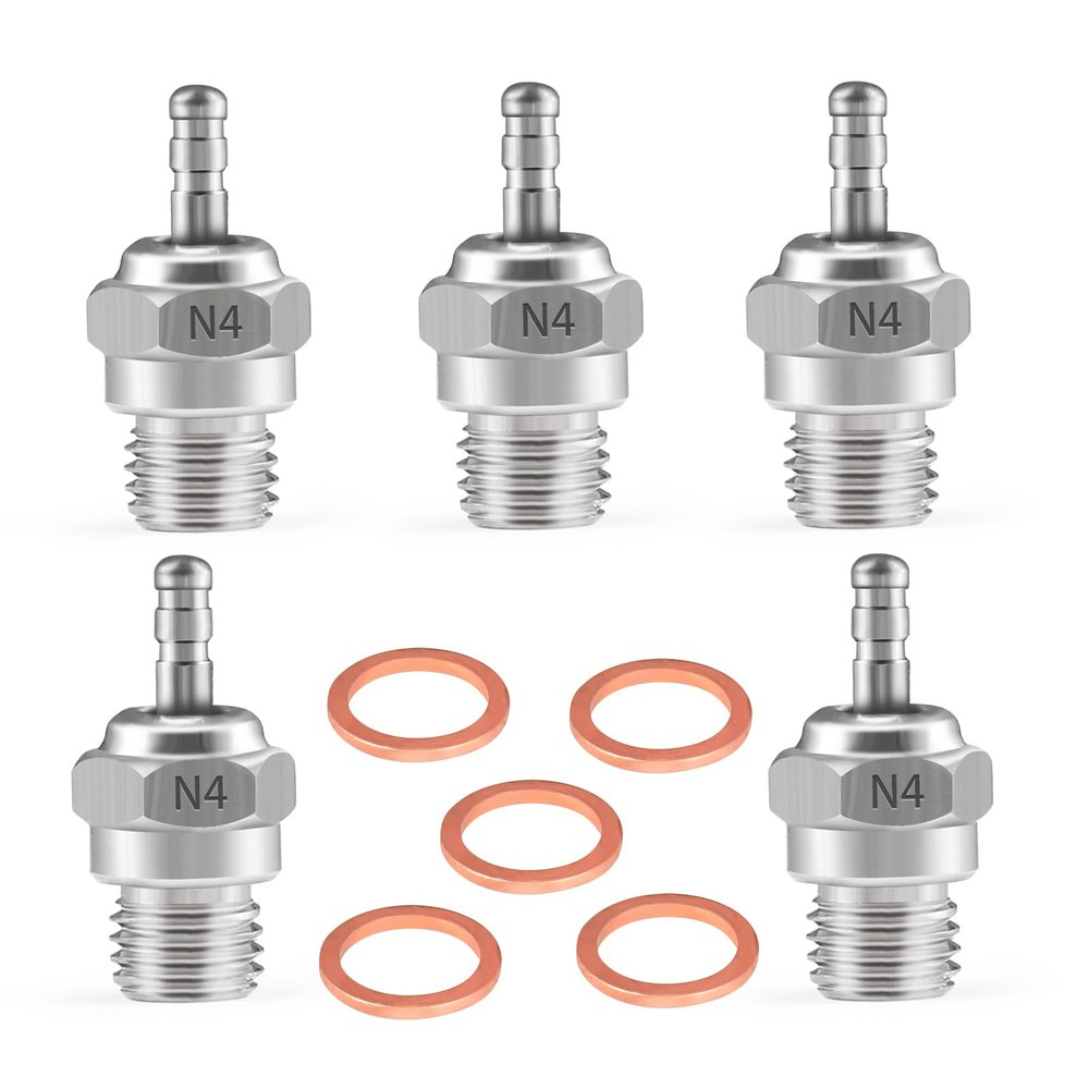 Shaluoman N4 Hot Glow Plug Spark Plugs for Traxas T-maxx Kyosho HSP1 HPI Redcat 1/8 1/10 RC Car Truck Buggy Accessories, Powerful 70117 Nitro Engine Parts Replace 5 Pack