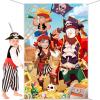 DPKOW Kids Pirate Photo Prop, Fun Fabric Face in Hole Backdrop Door Banner for Kids Birthday Party Decorations, Giant Pirate Face Photo Banner, 3.3x6ft view 1