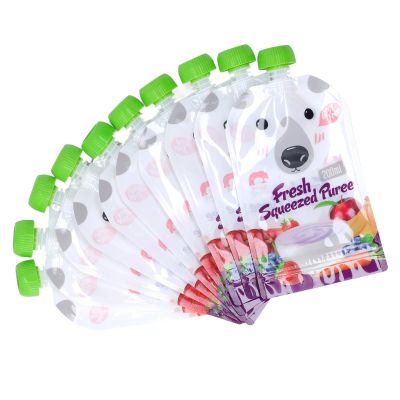 10 Pcs 200ml Reusable Food Pouch Plastic Freezable Baby Food Storage Pouch Portable Squeeze Reusable Pouch for Fruit Puree