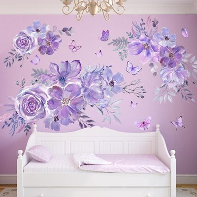 Amaonm 8 sheets of 12x24 inch Large 3D Colorful Flower Wall Decal Purple Red Flowers Plants Vine Wall Stickers Murals DIY Peel and Stick Rose Peony Floral Home Wall art Decor Wallpaper for Kids Girls
