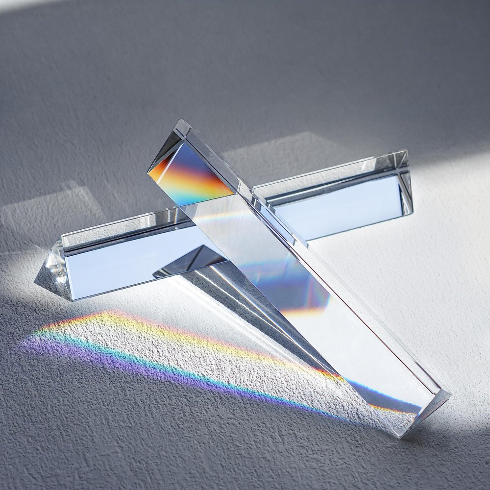 QFkris 2 Pack 6inch K9 Crystal Optical Glass Triangular Prism Clear Triple Prism for Photography Effects Physics Teaching Light Spectrum Optics Kits,Clear