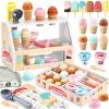 WHOHOLL Wooden Ice Cream Toys Kids Play Store Pretend Toy for Toddlers, Play Kitchen Accessories with Scoop, Menu, Ice Cream Play Set Birthday for 3 4 5 6 Year Old Girls Boys view 1
