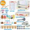 WHOHOLL Wooden Ice Cream Toys Kids Play Store Pretend Toy for Toddlers, Play Kitchen Accessories with Scoop, Menu, Ice Cream Play Set Birthday for 3 4 5 6 Year Old Girls Boys view 3