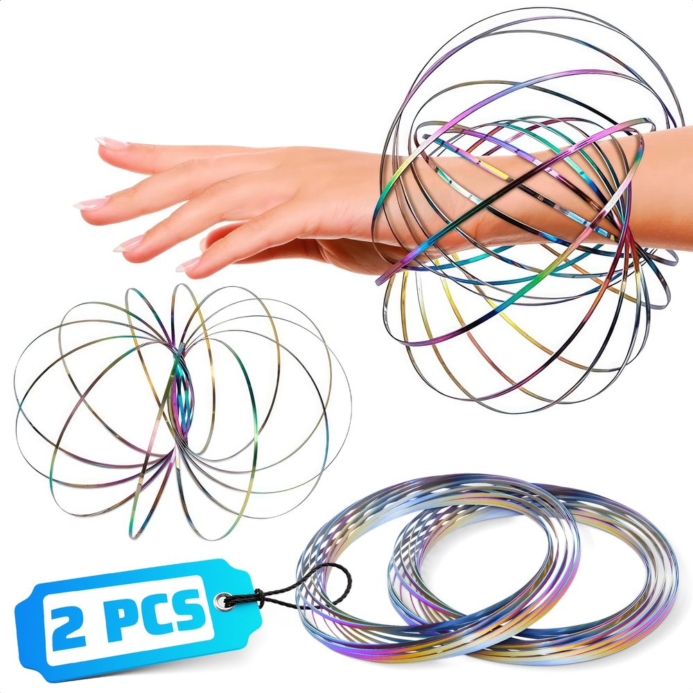 2 Pcs Flow Ring Spinner Ring Arm Toy - 5.1" Color - Changing Fidget Flow Toy with a Pleasant Smooth Surface, Easter Basket Stuffers Addition - Entertaining Geometric Magic Bracelet with Calming Effect