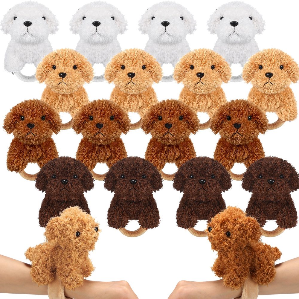 Ceenna 16 Pcs Puppy Dog Stuffed Animal Slap Bracelets Party Favors Plush Slap Bracelets Bulk 8.66 Inch Wristband for Valentine Galentines Gift Classroom Prizes Wedding Birthday Baby Shower, Colorful