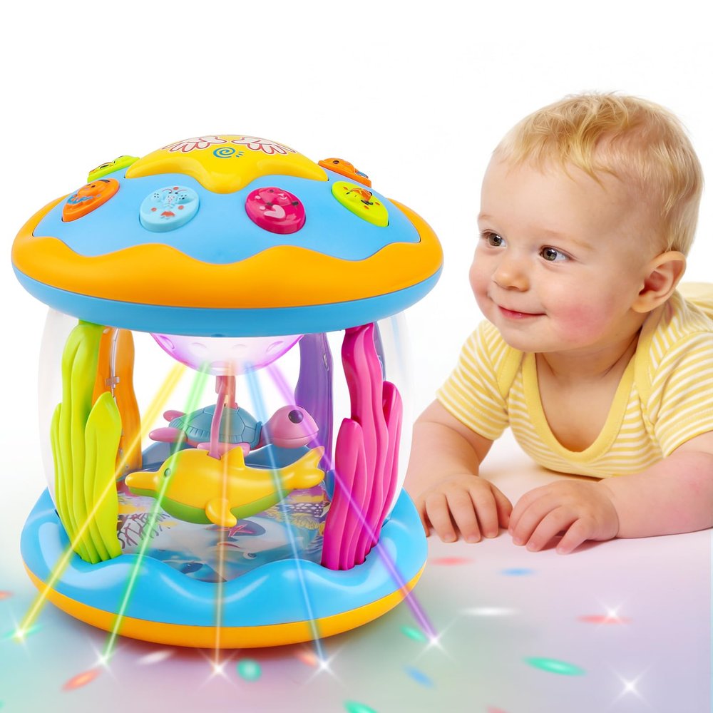 Baby Toys 0-6 Months Ocean Rotating Projector Musical Light Up Tummy Time Toys for Infants 0-3 4 5 6 7 8 9 Months Baby Aquarium Crawling Toys 6-12 Month Boys Girls 1 2 Year Old Birthday Newborn Gifts