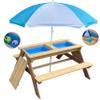 BTExpert Kids 3-in-1 Sand Water Activity Table Wooden Outdoor Convertible Picnic Table Bench Adjustable Umbrella Removable Top 2 Play Boxes Toy Set 37 x 35 in view 1