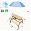 BTExpert Kids 3-in-1 Sand Water Activity Table Wooden Outdoor Convertible Picnic Table Bench Adjustable Umbrella Removable Top 2 Play Boxes Toy Set 37 x 35 in view 3