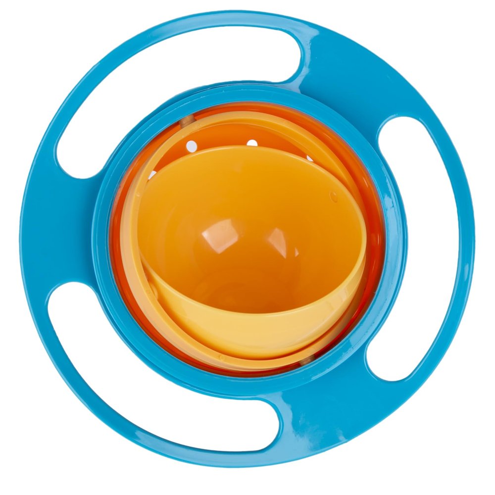 Berry President Magic Bowl 360 Degree Rotation Spill Resistant Gyro Bowl with Lid For Toddler Baby Kids Childre (Blue)