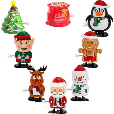 Gawertoy 8 Pack Christmas Wind Up Toys, Assorted Clockwork Toys Christmas Wind-Up Toys Assortments Mini Jumping Walking Toys Goody Bag Fillers Christmas Party Favors for Kids Boys and Girls (#C)
