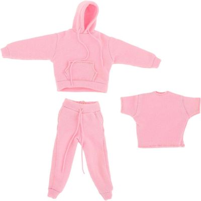1/12 Scale Figure Doll Clothes, Scale Male Clothes,Men's Hoodie Pants Trousers Clothing Top+Pants+Hoody Outfit Costume for 6inch Male Action Figure Body Doll (Pink)
