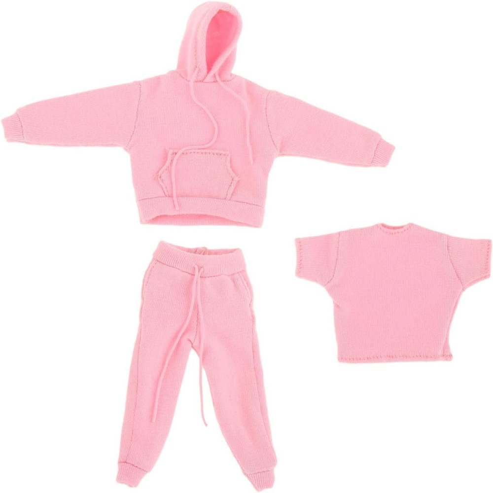 1/12 Scale Figure Doll Clothes, Scale Male Clothes,Men's Hoodie Pants Trousers Clothing Top+Pants+Hoody Outfit Costume for 6inch Male Action Figure Body Doll (Pink)