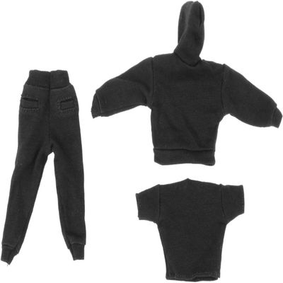 1/12 Scale Figure Doll Clothes, Scale Male Clothes,Men's Hoodie Pants Trousers Clothing Top+Pants+Hoody Outfit Costume for 6inch Male Action Figure Body Doll (Black)