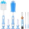 Ariseno 5-in-1 Baby Bottle Brush Set, Including Nylon and Silicone Bottle Brush, Bottle Cap, Straw and Nipple Cleaner, BPA-Free (Blue) view 1