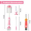 Ariseno 4-in-1 Baby Bottle Brush Set, Including Nylon Bottle Brush, Cap, Straw, Nipple Brushes, BPA-Free (Pink) view 2