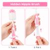 Ariseno 4-in-1 Baby Bottle Brush Set, Including Nylon Bottle Brush, Cap, Straw, Nipple Brushes, BPA-Free (Pink) view 3