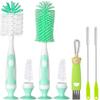 Ariseno 5-in-1 Baby Bottle Brush Set, Bottle Brush for Baby, Bottle Cleaner Brush Set, Including Nylon and Silicone Bottle Brush, Bottle Cap Brush, Straw Brush, Nipple Brush, BPA-Free (Green) view 1