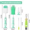 Ariseno 5-in-1 Baby Bottle Brush Set, Bottle Brush for Baby, Bottle Cleaner Brush Set, Including Nylon and Silicone Bottle Brush, Bottle Cap Brush, Straw Brush, Nipple Brush, BPA-Free (Green) view 2