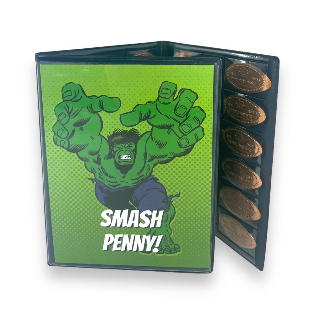 Pennybandz Penny Postcard Tri-Fold Pressed Penny Collector Book Holds 60 Pressed Pennies and Your Favorite Postcard for Your Cover (Hulk Smash Penny)