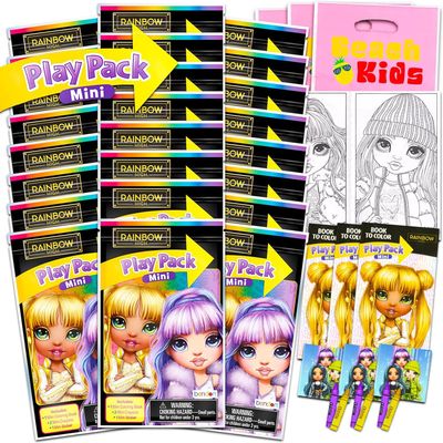 Rainbow Mini Party Favors Set - 24 Mini Packs with Coloring Pages, Stickers & More (Rainbow High Birthday Party Supplies)