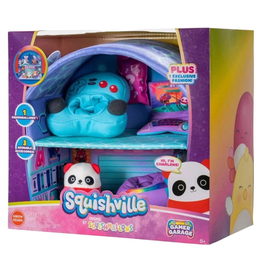 Bundled Things Official Kellytoy Squishville Original Gamer Garage - Charlene - Squish Into Gaming Chair & Controller Couch - Eat, Sleep, Game, Repeat - 1 Playset - 6 Total Pieces