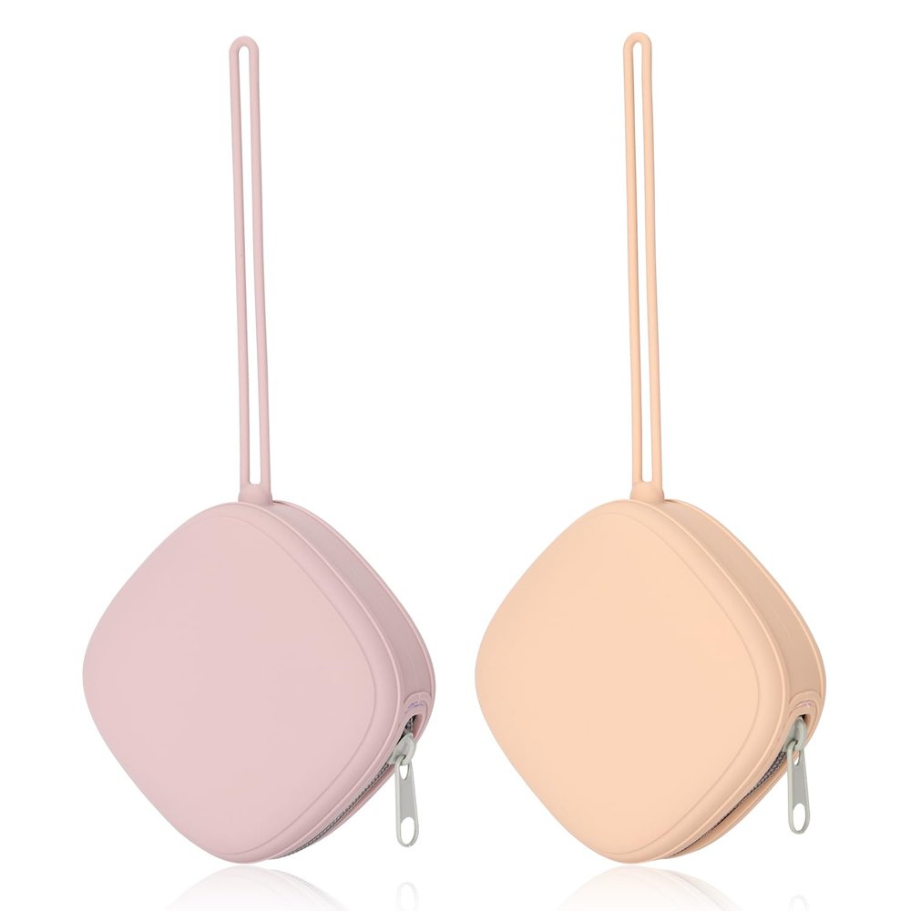 AULEGE Silicone Pacifier Holder Case, Baby Binky Silicone Cover Pouch, Silicone Pacifier Storage Case for Diaper Bag, 2 Pack (Blush, Dusty Lilac)