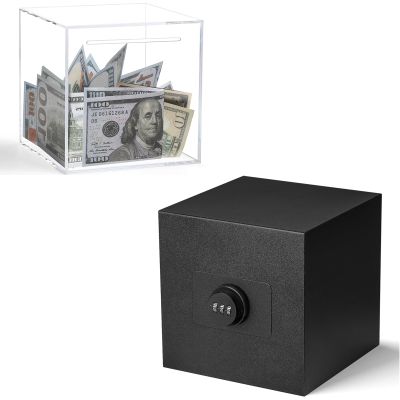 2 PCS Piggy Bank for Adults,Stainless Steel Password Reusable Safe Bank&Clear Money Saving Box Must Break to Open