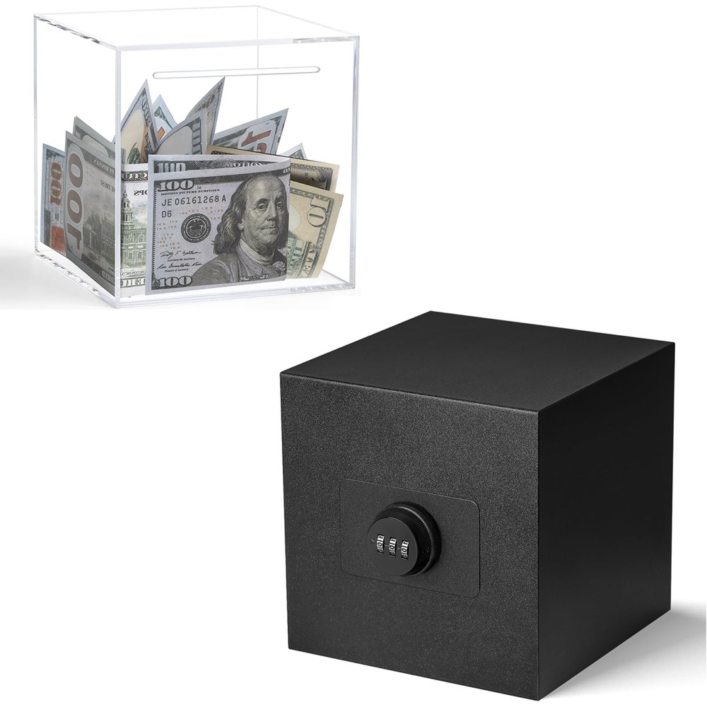 2 PCS Piggy Bank for Adults,Stainless Steel Password Reusable Safe Bank&Clear Money Saving Box Must Break to Open
