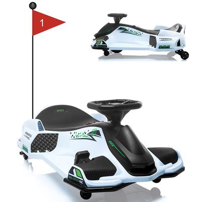 12V Ride on Drift Car,Kids Electric Drifting Go-Kart High/Low Variable Speed with 5 Wheels,Built-in Music,Front+Tail LED Light,Low-Power Alarm(White)