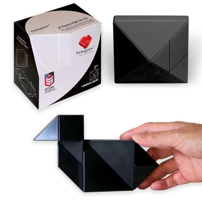 Pickagram Tangram 3D Magnetic Puzzle for Kids (8-12), Adults & Seniors | STEM Certified Fidget Puzzle - Magnetic Pattern Blocks for Cognitive Development, Creativity & Focus - Black