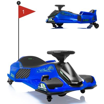 12V Ride on Drift Car,Kids Electric Drifting Go-Kart High/Low Variable Speed with 5 Wheels,Built-in Music,Front+Tail LED Light,Low-Power Alarm(Blue)