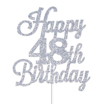 Happy 48th Birthday Cake Toppers Silver Glitter, Cheers to 48 Years Old Bday Decoration 48th Anniversary Cake Topper, Forty-eight Theme Cake Decorations for Birthday Anniversary Party