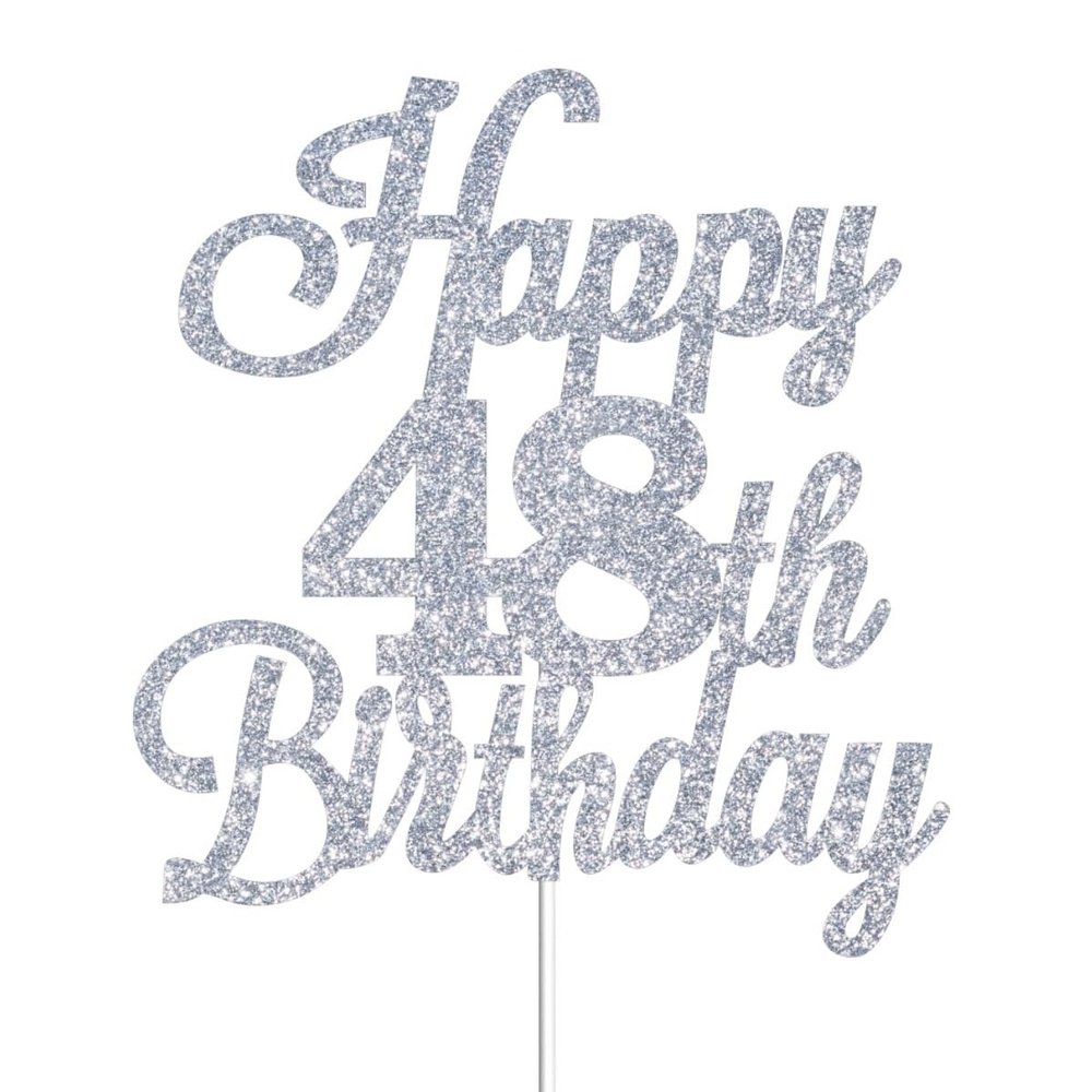 Happy 48th Birthday Cake Toppers Silver Glitter, Cheers to 48 Years Old Bday Decoration 48th Anniversary Cake Topper, Forty-eight Theme Cake Decorations for Birthday Anniversary Party