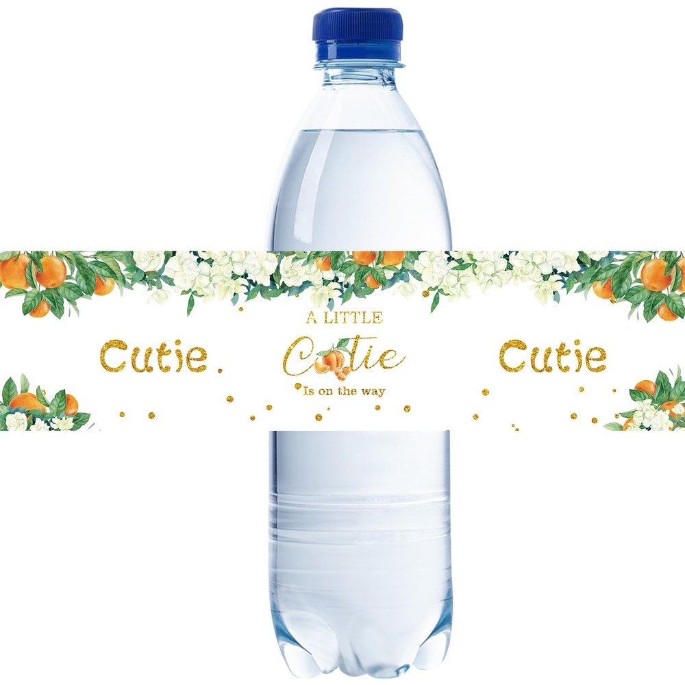 32pcs Little Cutie Water Bottle Labels, Orange A Little Cutie is On The Way Water Bottle Stickers for Baby Shower, Cute Orange Theme Bottle Labels, Gender Reveal/1st Birthday Party Decoration