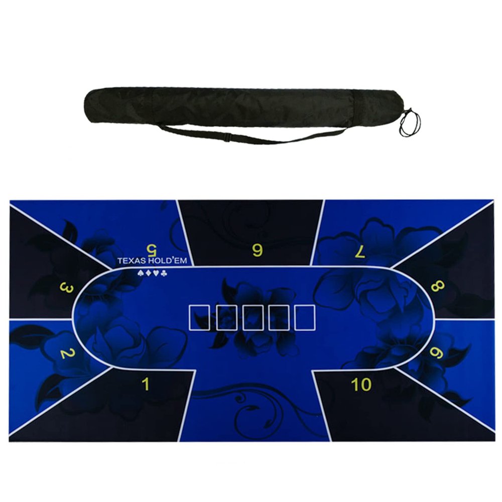 MBROS 94.5 x 47 Inch Professional Poker Mat Portable Rubber Foam Poker Table Top Layout Rectangular Poker Mat (Green,Blue)