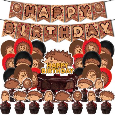 Hedgehog Birthday Party Supplies Cute Hedgehog Party Decorations Include HAPPY BIRTHDAY Banner Balloons Cake Topper Cupcake Toppers Cartoon Animals Birthday Party Decoration