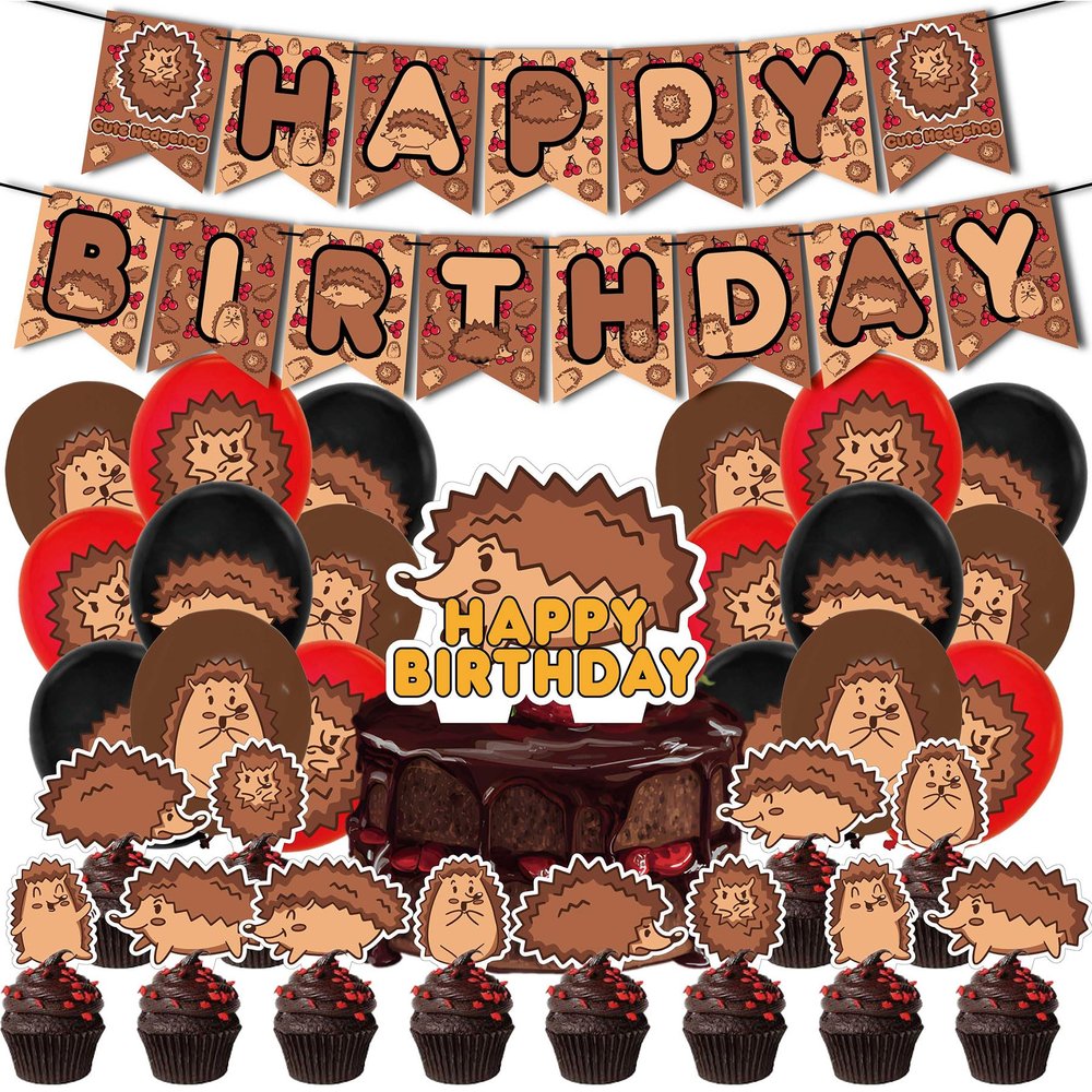 Hedgehog Birthday Party Supplies Cute Hedgehog Party Decorations Include HAPPY BIRTHDAY Banner Balloons Cake Topper Cupcake Toppers Cartoon Animals Birthday Party Decoration
